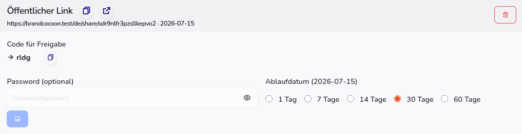 Abschnitt zum öffentlichen Teilen einer Studie